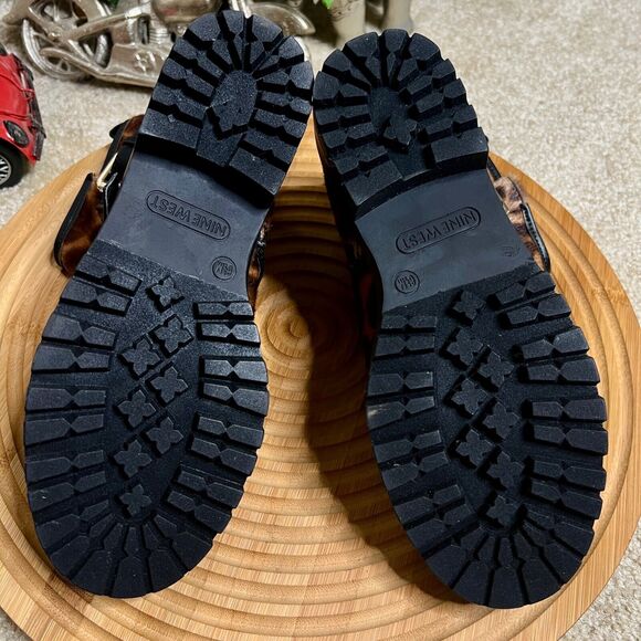 NINE WEST ARRIA 8 WOMEN'S Black BIKER ANKLE BOOTS CHEETAH Print SIZE 6.5 M - Picture 9 of 12